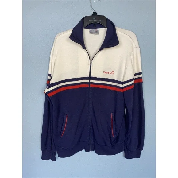 Vintage Track & Court Tennis Jacket Men's Medium Full Zip Jacket 1970's Striped‎