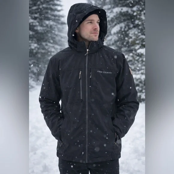 Free Country Insulated Hooded Winter Jacket Black Size Large EUC