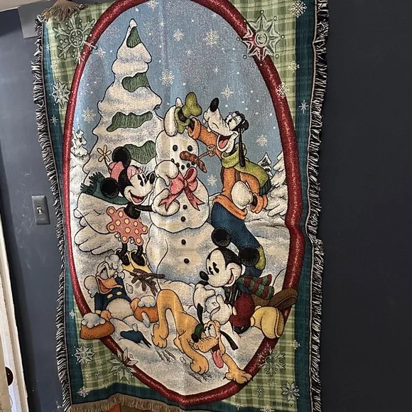 Disney Festive Holiday Throw Blanket - Green, Blue, Red