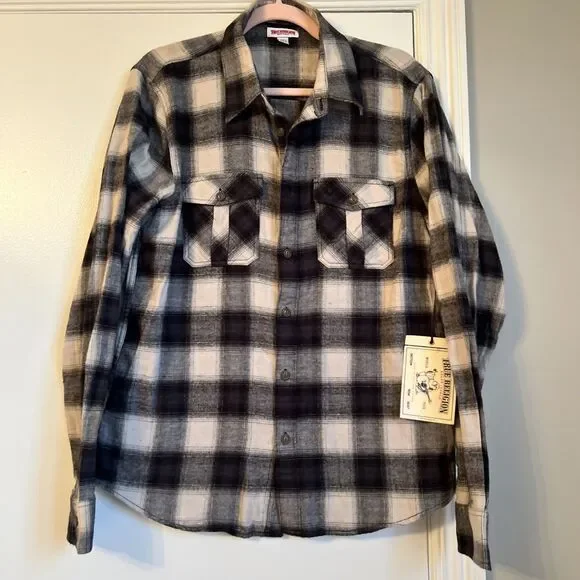 TRUE RELIGION Sz M Mens UTILITY FLANEL MidNight Moon Plaid Pocket L/S $132 NWT