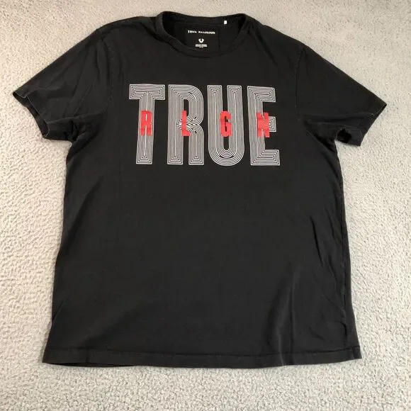 Adidas Shirt Mens Extra Large Black True Religion Logo Spell Out Tee Crew Neck