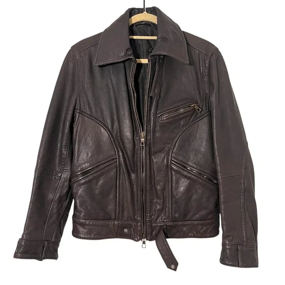 Gazzarini Italy Moto Jacket Mens 48 IT Brown Genuine‎ Italian Leather Classic