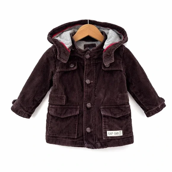 Baby Gap Toddler Brown Corduroy Hooded Jacket 5 Years Lined Utility Coat