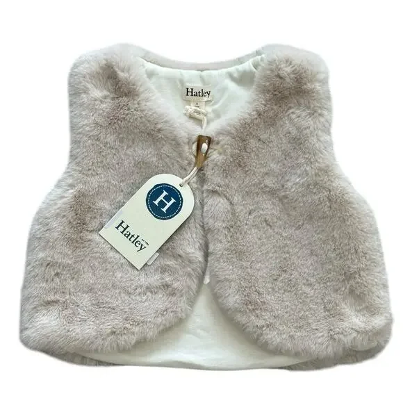 Hatley Girls Ivory Faux Fur Vest Size 4 NWT