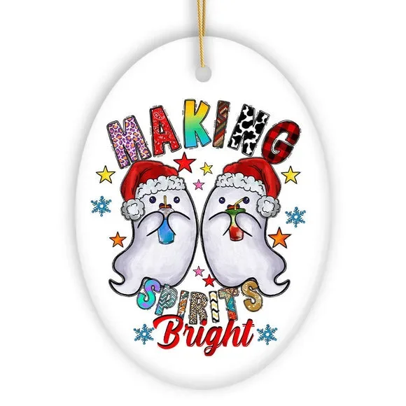 Making Spirits Bright Cute Ghost Duet Christmas Ornament, Ceramic Tree Decorati
