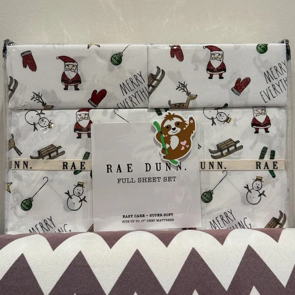 Rae Dunn Christmas Sheets FULL Size SUPER SOFT Santa, Snowman, Reindeer NWT
