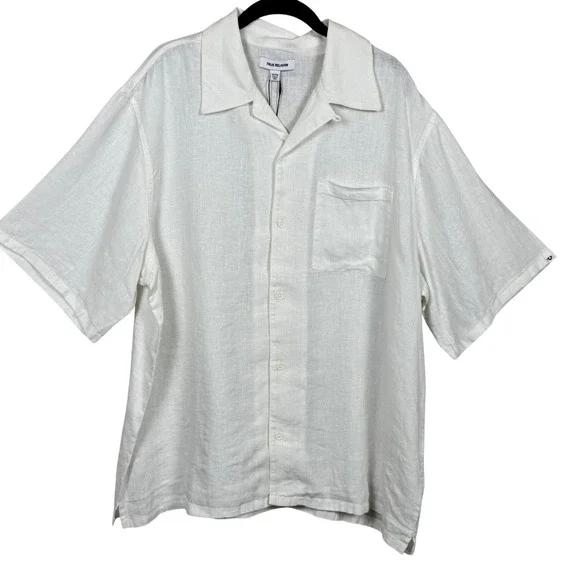 True Religion Linen Blend Shirt XLWhite NWT Coastal Resort Minimalist Camp