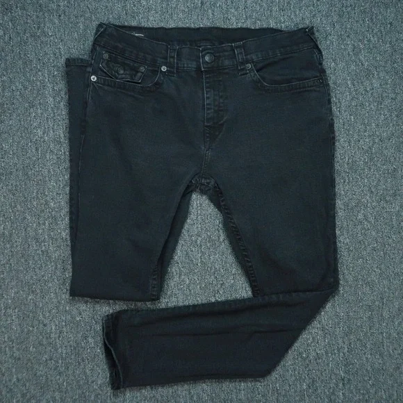 True Religion Jeans Men 38x33 Black Rocco Relaxed Skinny Five Pocket Stretch‎