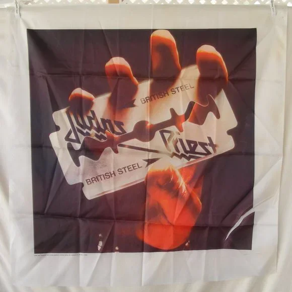 JUDAS PRIEST Banner/Flag, British Steel 1982 White, Square, Record cover