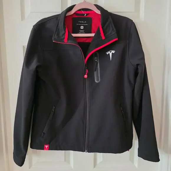 Tesla Corporate Softshell Full-Zip Black/Red Jacket Size Medium