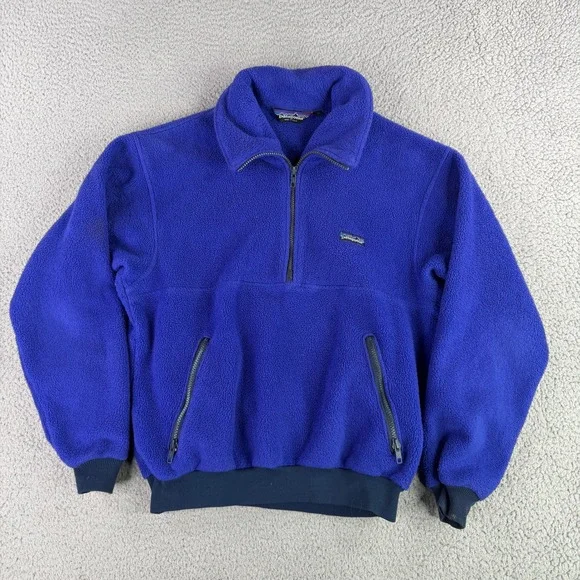 Vintage 1980s Patagonia Synchilla Half Zip Fleece Jacket Mens M Cobalt Ribbed