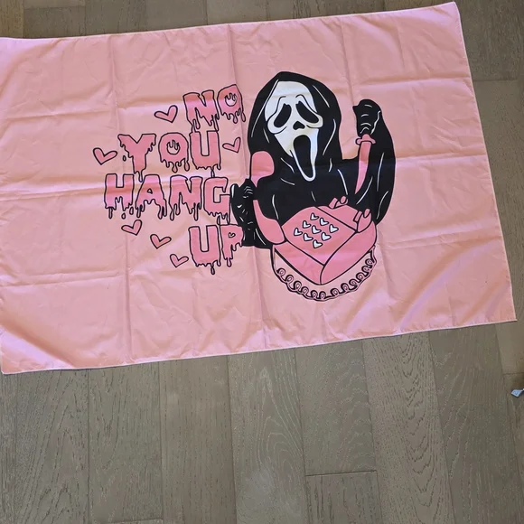 PreLiving Pink Horror Tapestry 37x 29 Inch - 'No You Hang Up' Ghost Face