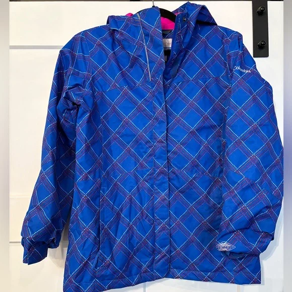 Girls Youth Large Columbia Blue Omni Tech Jacket With Pink Inner Lining Outgrown