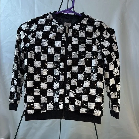 Black and White Full Sequin Checkered Jacket, Girls 6/6x, super cute!