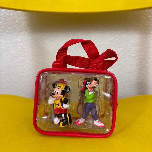 Disney Mickey & Friends Figurine Set in Red Zippered Case - Vintage Collectible