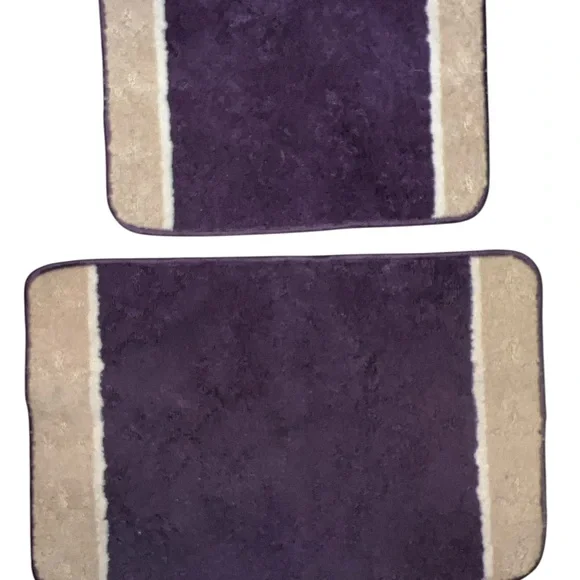 RUGS | PURPLE WHITE AND BEIGE BATHROOM MAT SET