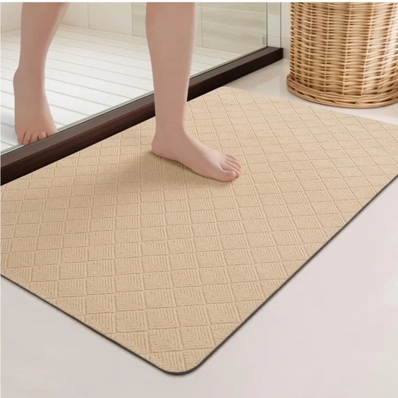Thin Absorbent Mat for Bathroom/kitchen - Non Slip Washable - Beige - 20