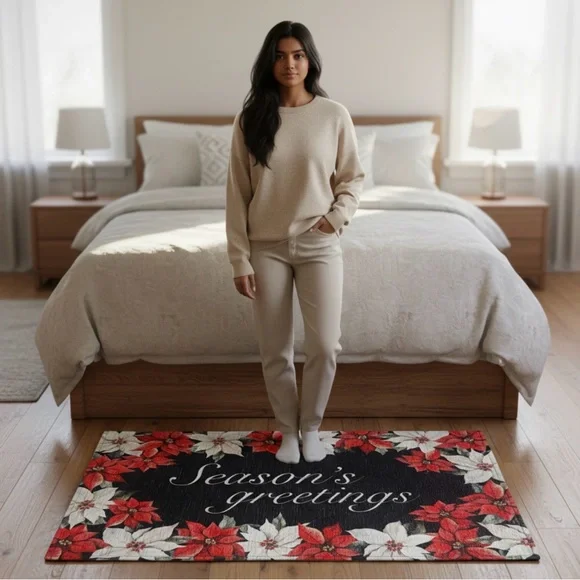 (Pick) 1 Season's Greetings Holiday Doormat - Red & White Poinsettia