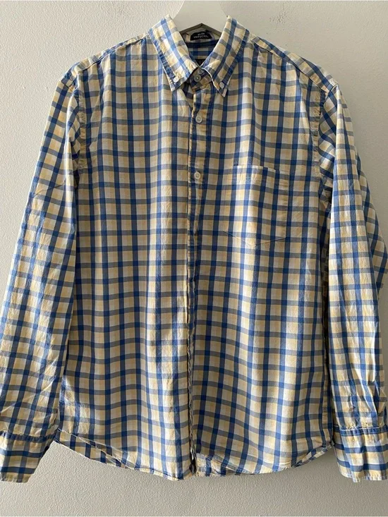 J. Crew Blue and Cream Check Button-Down Shirt