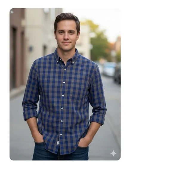 J. Crew Casual Blue and Black Button Down Shirt
