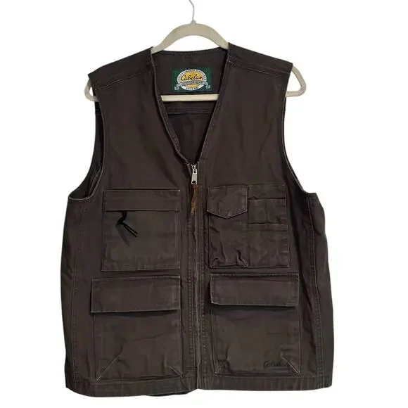 Cabela's Green Canvas Multi-Pocket Utility Zip Vest Gorpcore Mens M