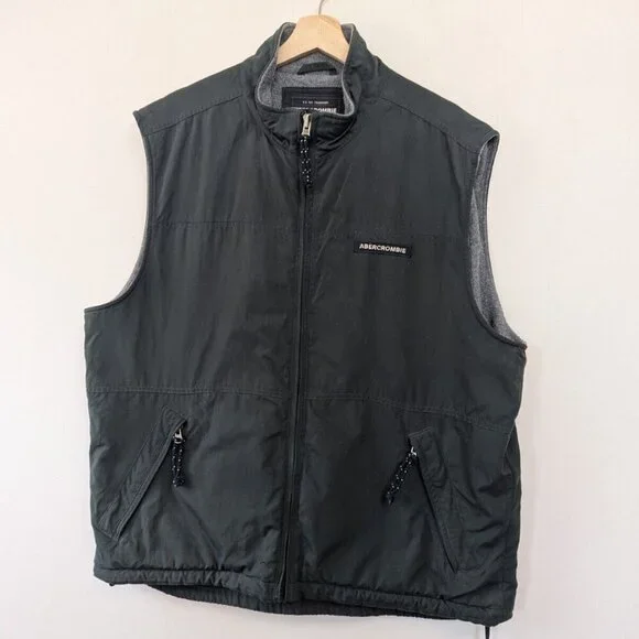 Vintage Abercrombie & Fitch Vest‎ Mens L Green Nylon Fleece Lined Y2K