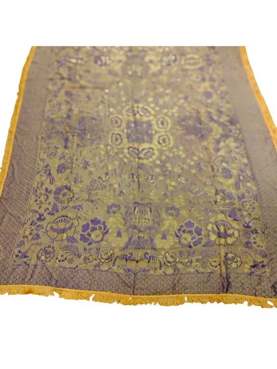 Vintage Bed Cover Purple & Gold Asian Design Polyester 82 X 94