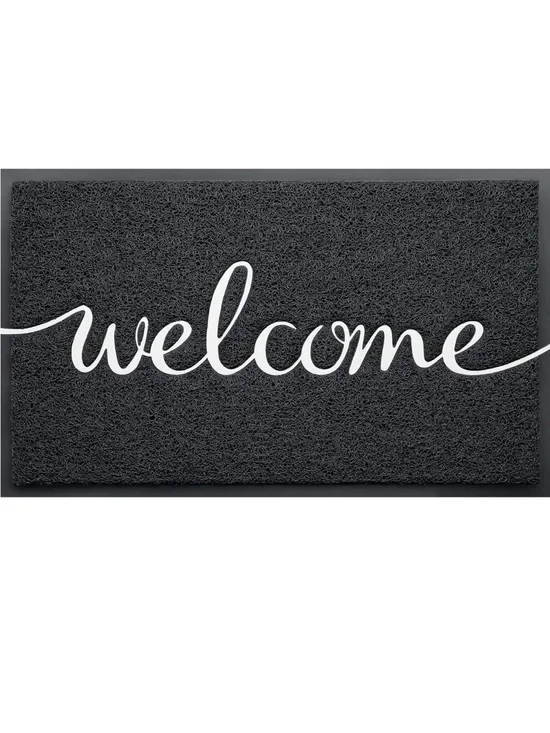 Black and White Welcome Outdoor/ Indoor Non-Slip Doormat