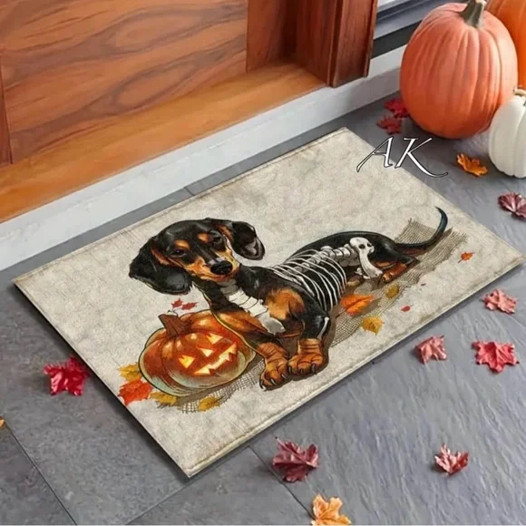 Dachshund Fall Halloween Plush Rug Door Mat 🐾 Doxie Wiener