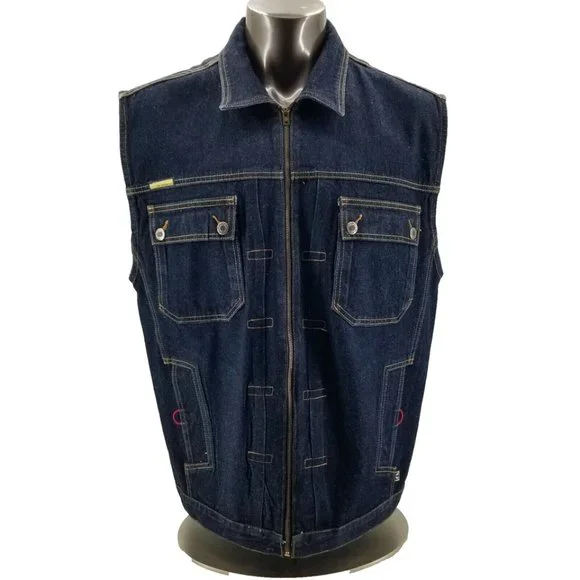 Vintage Southpole Denim Jacket Vest Mens XL Blue Denim Y2K Street Wear