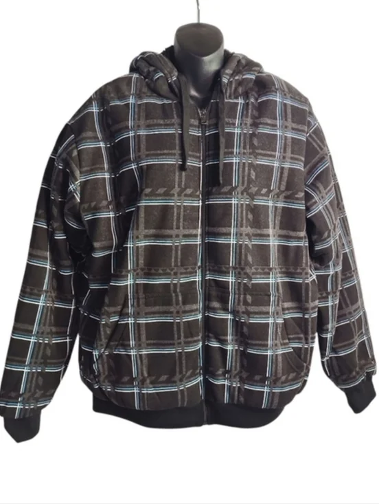 Level's Sportswear Men's Jacket Hooded Black Pattern Faux Sherpa Lined Sz M NWT