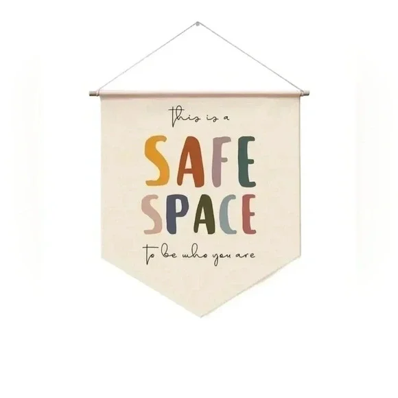 this is a safe space to be who you are canvas hanging sign home decor sign tapes
