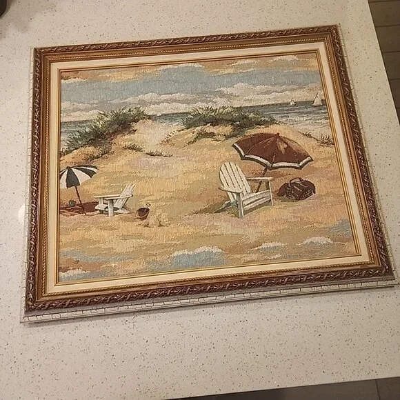 Framed Expressions in Art Handmade Tapestry Chair Umbrella Beach 20x24