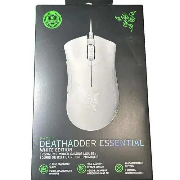 Razer DEATHADDER ESSENTIAL Wired Optical Gaming Mouse White - NEW / SEALED
