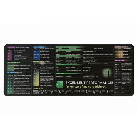 Excel Mouse Pad – Shortcut Guide Desk Mat, Waterproof, Office Mat New