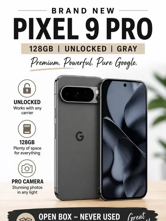 Google Pixel 9 Pro 128GB Unlocked Gray Open Box New Smartphone Android