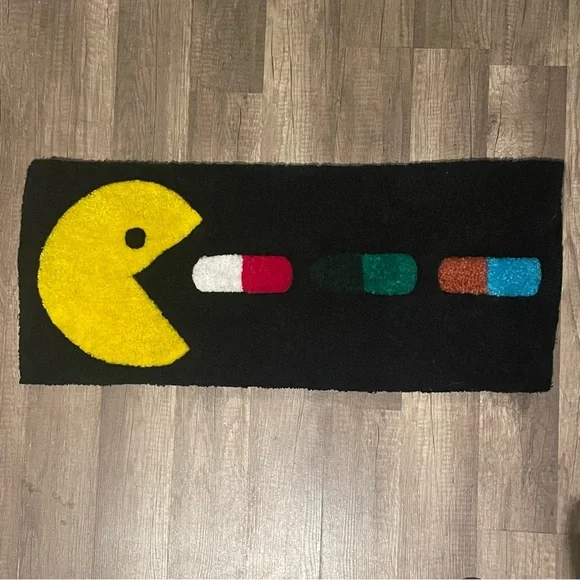 Pac-Man eating pills tufted rugs 29inx12in