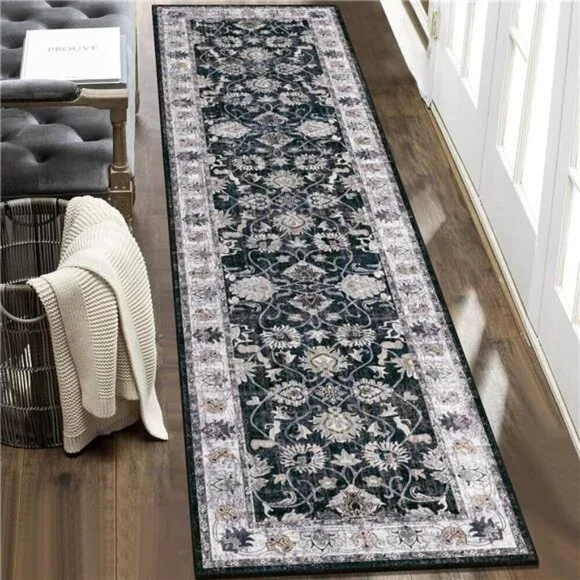 Yamaziot Washable Runner Rug 2x8 Non Slip Vintage Floral Hallway Kitchen Carpet