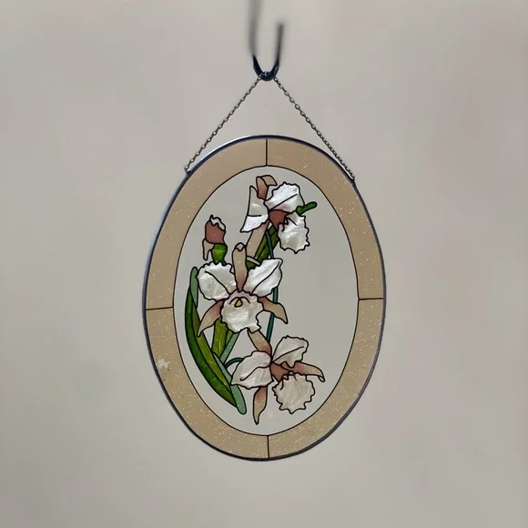 Vintage hand painted stained glass suncatcher