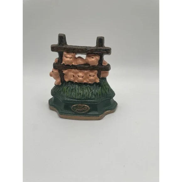 Vtg Cast Iron Pigs At The Fence Doorstop