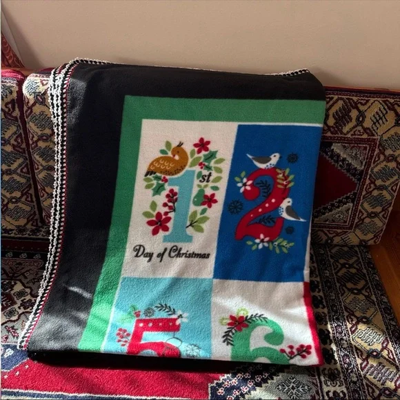 Multicolor blanket with crochet Christmas Days pattern on the edges 60In X 48In