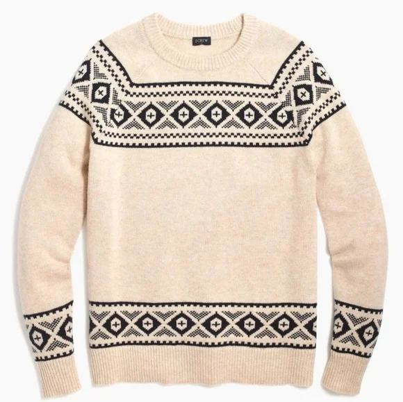 J. Crew Raglan Fair Isle Supersoft Wool Pullover Sweater