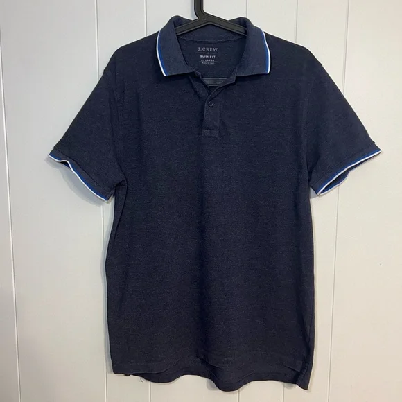 J.Crew navy blue with white trim polo size L‎ slim fit