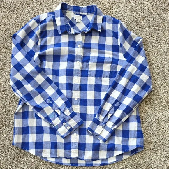 J. Crew Men's Blue and White Plaid Shirt