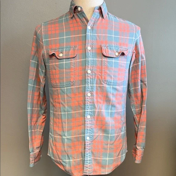 J.Crew Sporting Goods Plaid Button Shirt XS Orange Blue Cotton