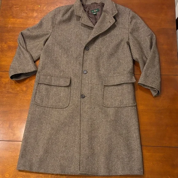 J. Crew Vintage Men's Wool Brown Herringbone Pea‎ Coat. Made in Italy