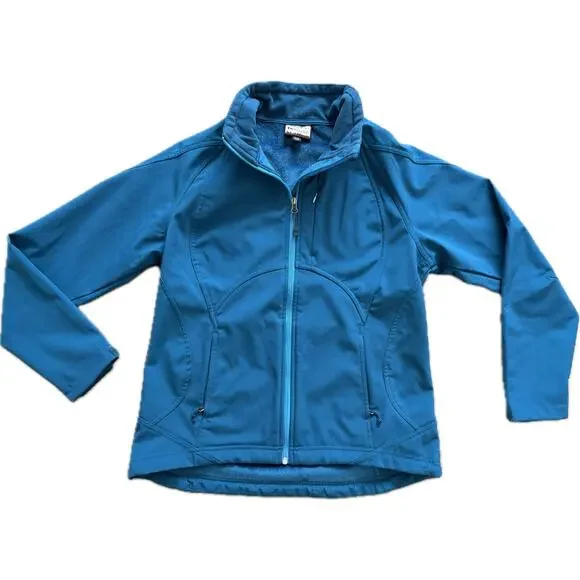 Double Diamond Softshell Hooded Jacket Fleece Lined Zipper Pockets Blue Large