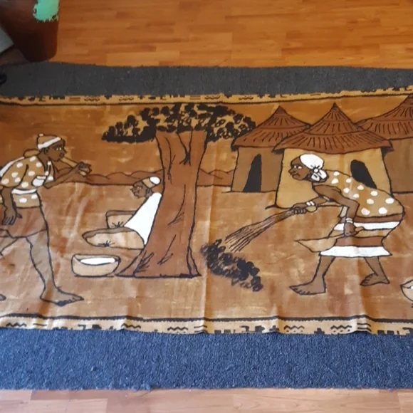 Canvas Wall Tapestry on burlap Tribal Life Scenery Family Material Textile Art