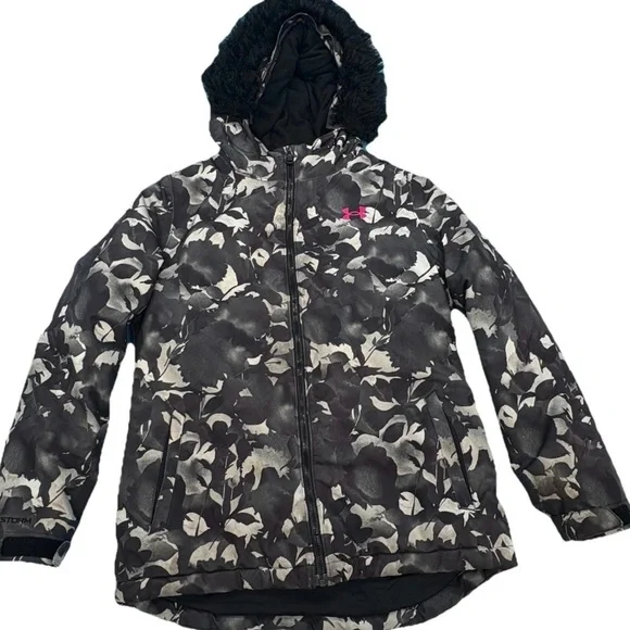 Under Armour Storm Kids Floral Camo Black and Gray Heavy Weight Jacket Size YLG