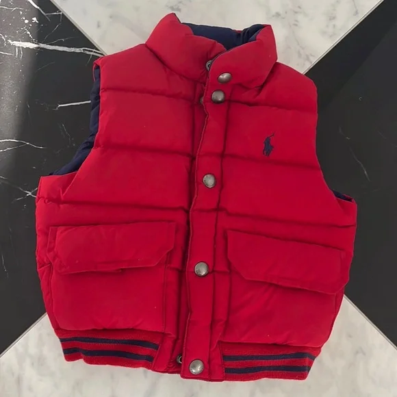 Gently used polo Ralph Lauren reversible navy/ red vest size 2t